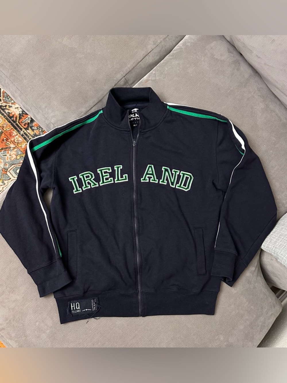 Dolmen Clothing Ireland Full Zip Track Jacket Mens XL Navy Blue Green Stripe